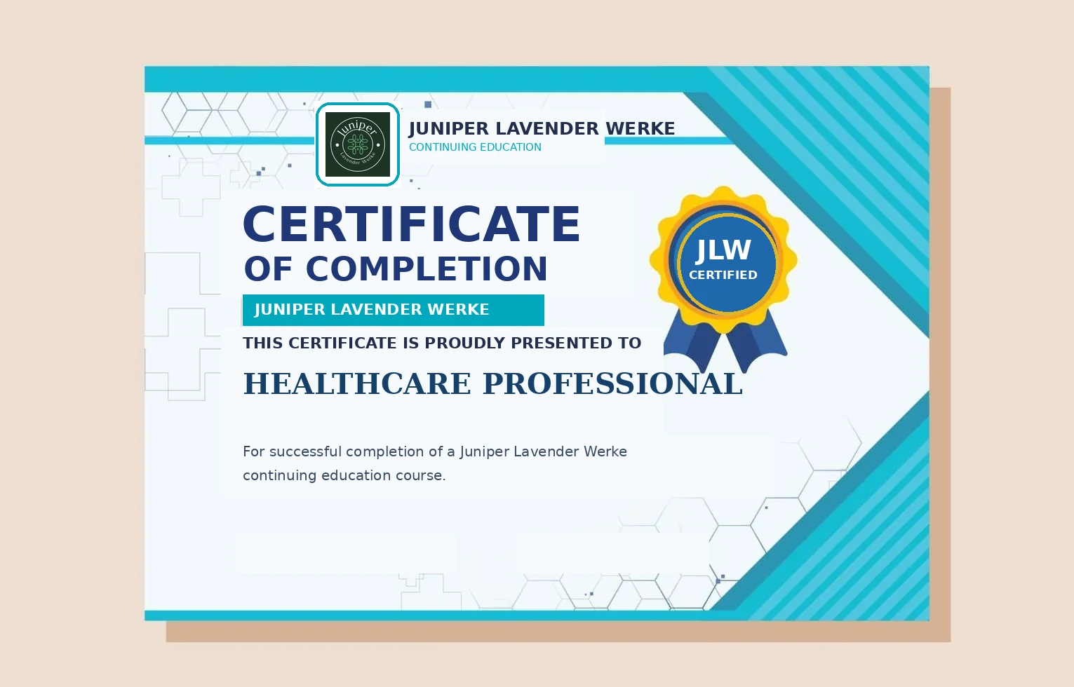 Juniper Lavender Werke certificate with company logo